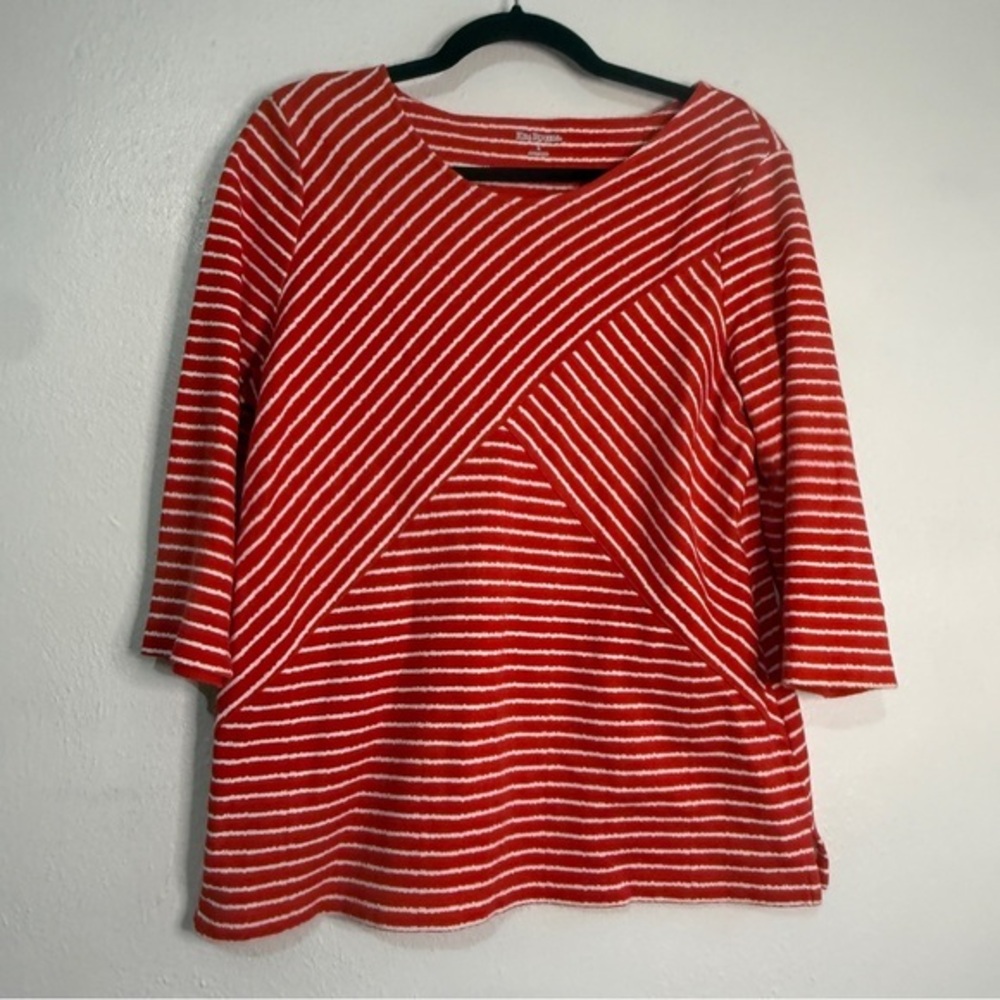 Kim Rogers Striped All-Cotton Red & White Striped Women's Casual Top. Sz L.
